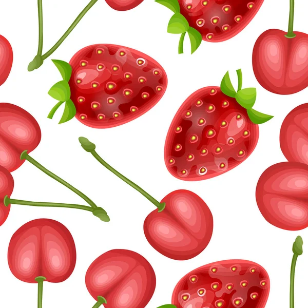 Χαριτωμένο Μοτίβο Χωρίς Ραφή Φράουλα Και Κεράσια Λευκό Φόντο Κατάλληλο — Διανυσματικό Αρχείο