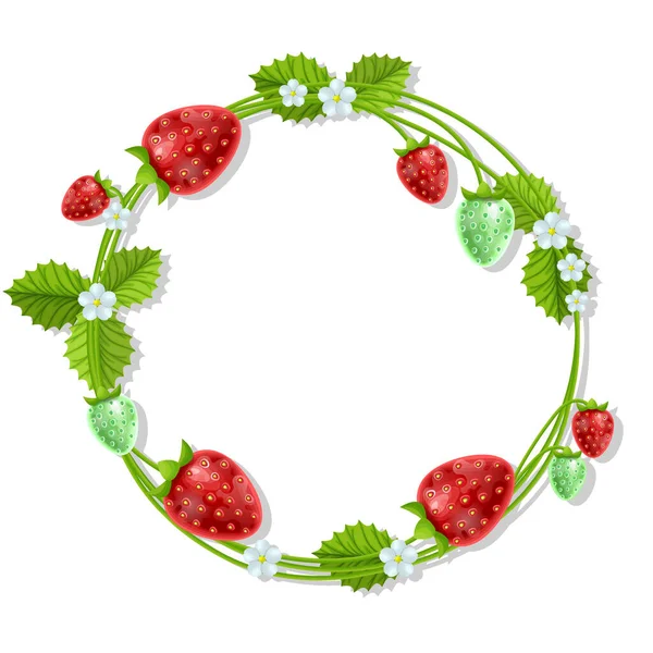 Fruits des forêts sauvages sur couronne, cadre circulaire de fraises et de baies isolées sur fond blanc, vecteur eps 10 format — Image vectorielle