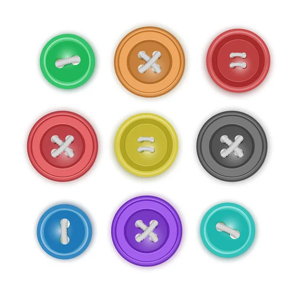 Set of realistic clothing buttons, colorful buttons isolated on white background, vector eps 10 illustration — Stock Vector