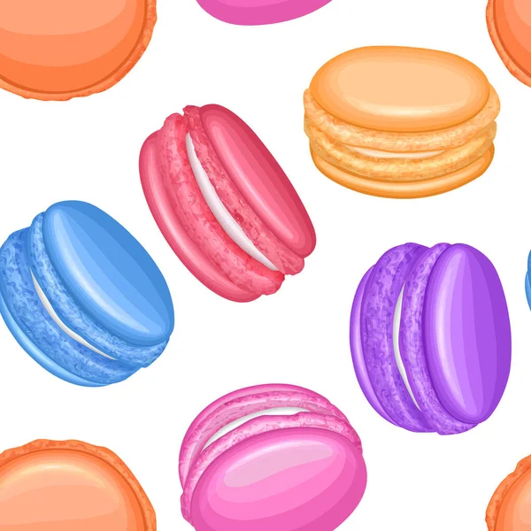 Modèle Sans Couture Avec Des Macarons Multicolores Biscuits Français Pâtisserie — Image vectorielle