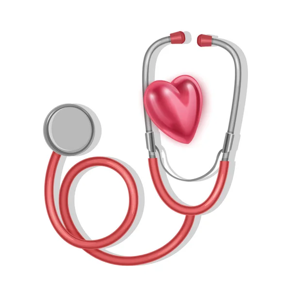 Estetoscópio Coração Coração Batem Ícones Vista Superior Ferramenta Médica Isolada — Vetor de Stock