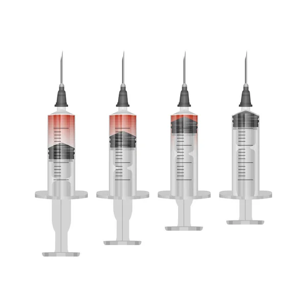 배경에 주사와 백신을 일련의 주사기 용액을 현실적으로 Vector Eps Format — 스톡 벡터