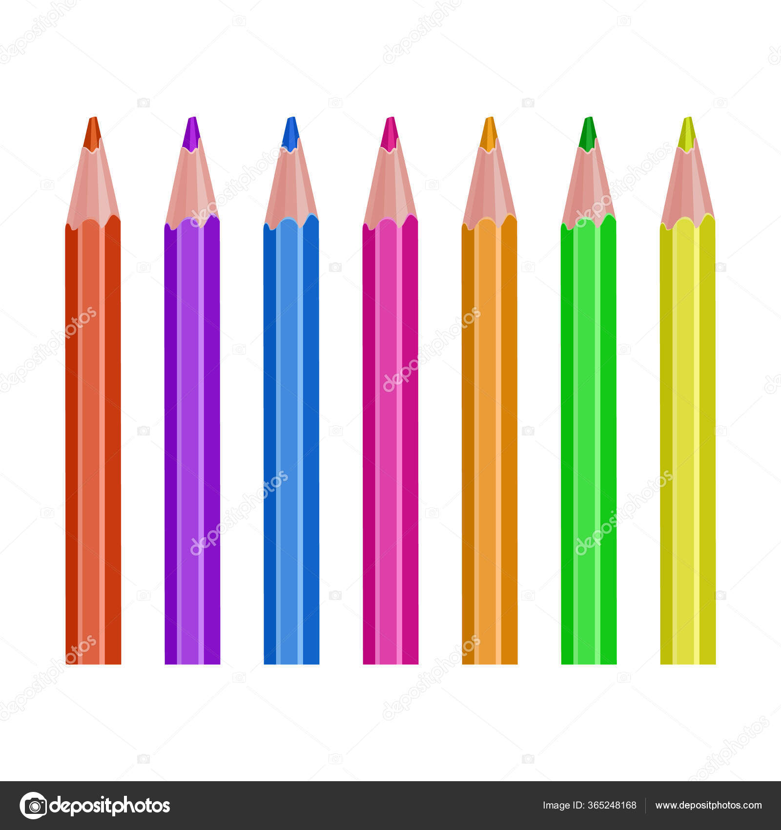 Colored pencil crayons in a row on white background Background