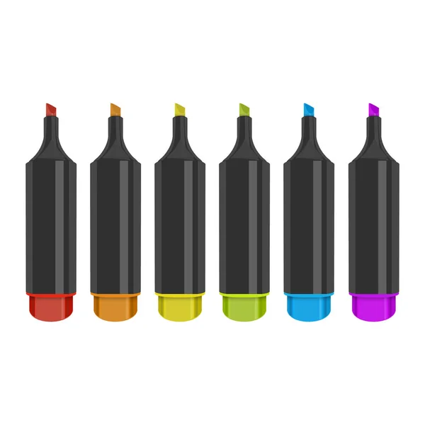 Kırpma yolu ile izole edilmiş arkaplanda renkli işaretleyici kalem seti. Tasarımınız veya montajınız için parlak ve boş boşluk. Vektör 10 biçimi — Stok Vektör
