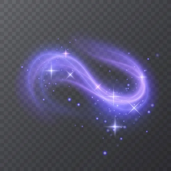 明亮的紫色效果与星星，能量，闪耀的霓虹灯宇宙的条纹。涡旋的魔法设计.涡流尾迹效应，平滑波。光流。Sci fi tech, Vector illustration — 图库矢量图片