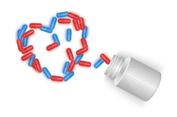 Pot Blanc Avec Des Pilules Multicolores Capsules Qui Sont Disposées — Image vectorielle