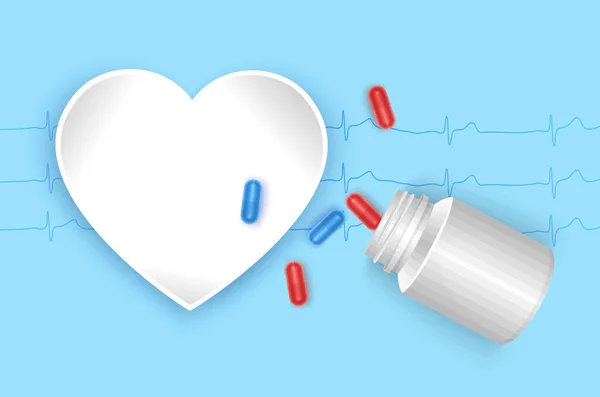 Различные Таблетки Медицины Капсулы Таблетки Рамки Форме Сердца Аптечные Препараты — стоковый вектор