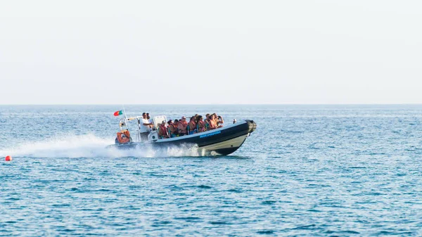 На швидкісному човні досвід в Алгарве Португалії — стокове фото