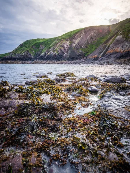 Vista de Caer Bwdy Bay al atardecer cerca de Caerfai Beach West Wales UK — Foto de Stock