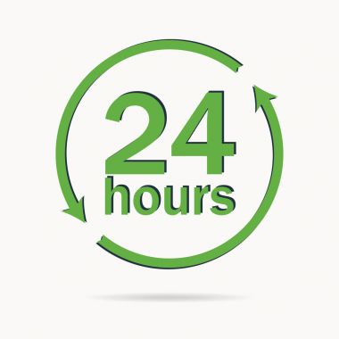 24 saat oturum. Metnin çevresindeki iki ok. Vektör çizim