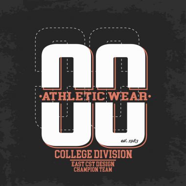 Atletik giyim. Üniversite bölümü t-shirt fraphic grunge etkisi ile. Vektör çizim