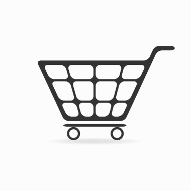 Alışveriş sepeti beyaz arka plan üzerinde. Çevrimiçi mağazalar için gölge ile basit simgesi. Vektör çizim