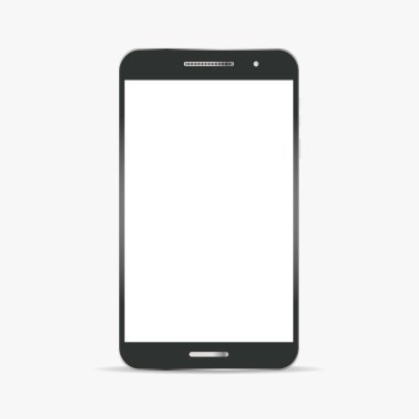 Beyaz arka plan üzerinde izole gerçekçi siyah ve gri akıllı telefon. Akıllı telefon mockup boş ekran ile. Vektör çizim
