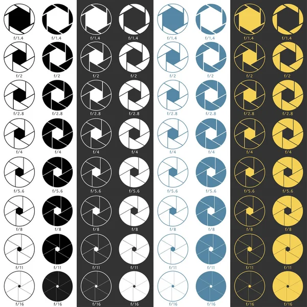 Conjunto Iconos Rango Abertura Blanco Negro Azul Amarillo Símbolos Para — Archivo Imágenes Vectoriales