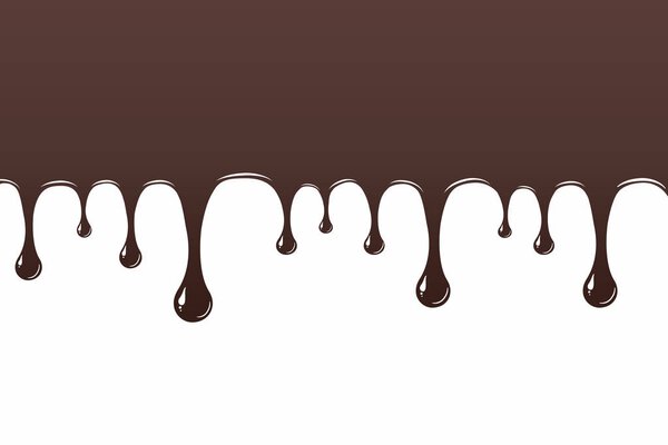 Melted chocolate dripping down. Culinary wallpaper, brochure, coffee, candy shop, restaurant menu, confectionery. Vector illustration for factory