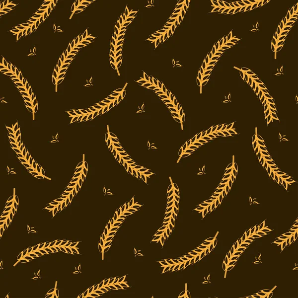 小麦の耳 ベクターのシームレスなパターンの図 手には パン屋さんの背景が描画されます 麦芽ビール パターン 料理用の壁紙 ラッパー メニューのラベルのシームレスなカバー — ストックベクタ