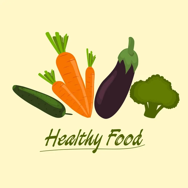 Healthy Food Set Broccoli Eggplant Carrot Cucumber Vector Illustration — Stock Vector