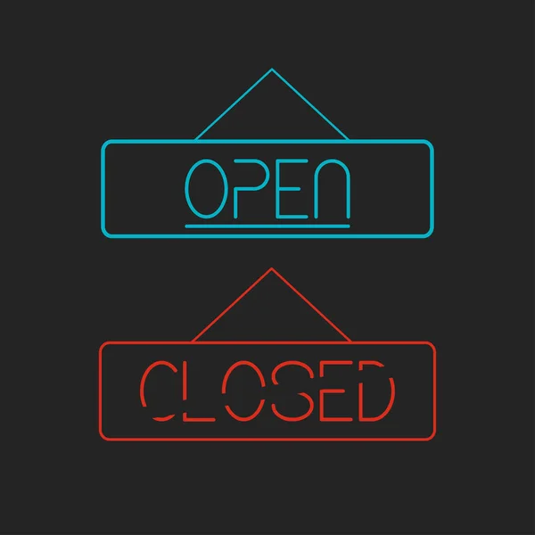 Open Closed Door Neon Sign Print Light Symbol Shop Cafe — Stock Vector