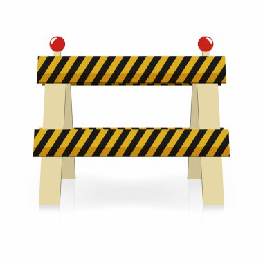 Fence light construction icon. Under construction, street traffic barrier. Black and yellow stripes with lights. Vector illustration clipart