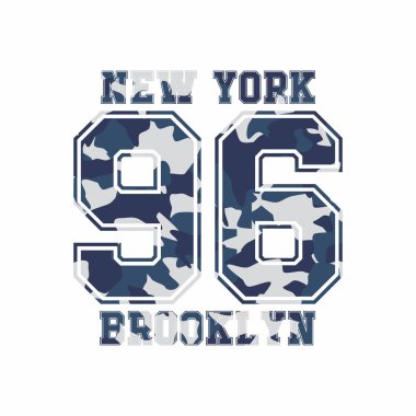 Tipografi için New York, Brooklyn, 96 yazı ile elbise kamuflaj. Tipografi için t-shirt, baskı, poster, afiş, giyim. Vektör kıyafetler için yazdırma
