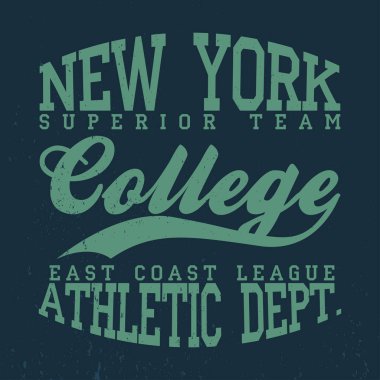 New York, üniversite t-shirt grafik. Vintage denim tipografi grunge ile. Atletik giyim. Vektör