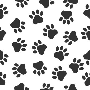Paws print seampless pattern. Simple monochrome pets footprints. Stamp for apparel, t-shirt, textile. Vector illustration clipart