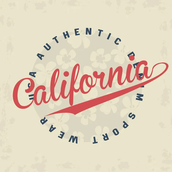 Tipografía California Para Estampado Camisetas Con Flores Sobre Fondo Grunge — Vector de stock