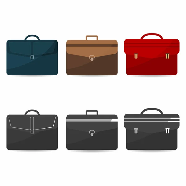 Briefcases Set Shadows Coloful Monochrome Icons Bag Suitcase Briefcase Vector — Stock Vector