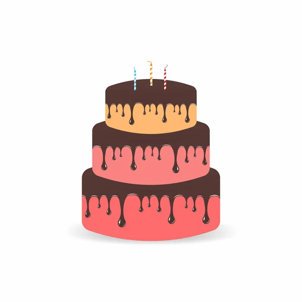 Tort Urodzinowy Świece Trzy Warstwy Tort Czekolady Glazury Ilustracja Wektorowa — Wektor stockowy