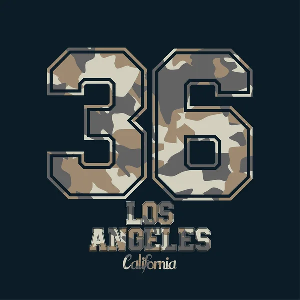 Camouflage Typographie Pour Vêtements Avec Lettrage Los Angeles Californie Typographie — Image vectorielle