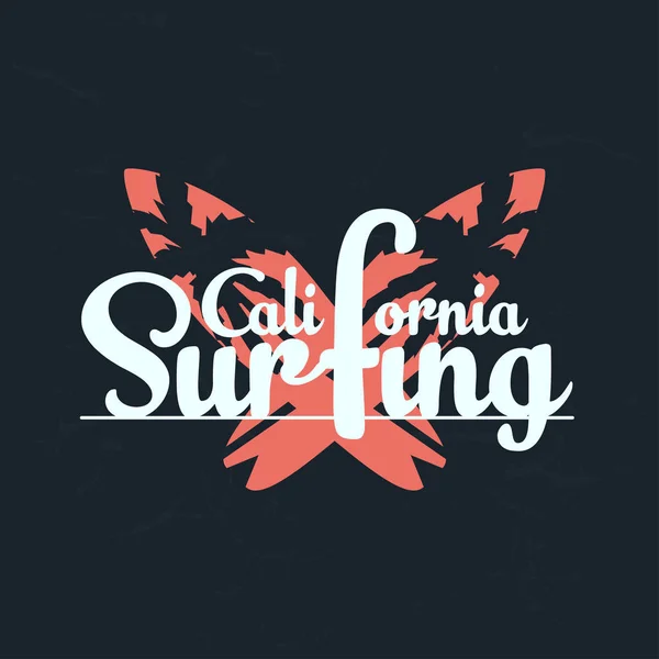 加利福尼亚冲浪版式图形与冲浪板 垃圾的背景 T恤图片海报矢量 — 图库矢量图片
