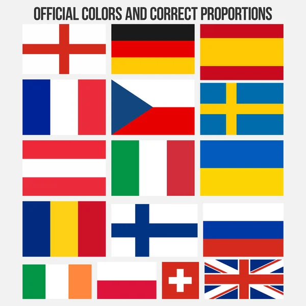 Banderas Países Con Colores Oficiales Proporciones Correctas España Francia Alemania — Vector de stock