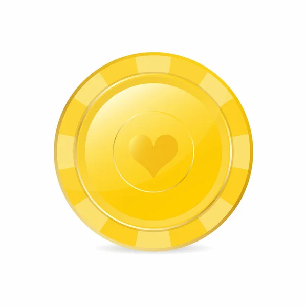 Golden Gambling Chip Heart Suit Realistic Chip Vector — Stock Vector