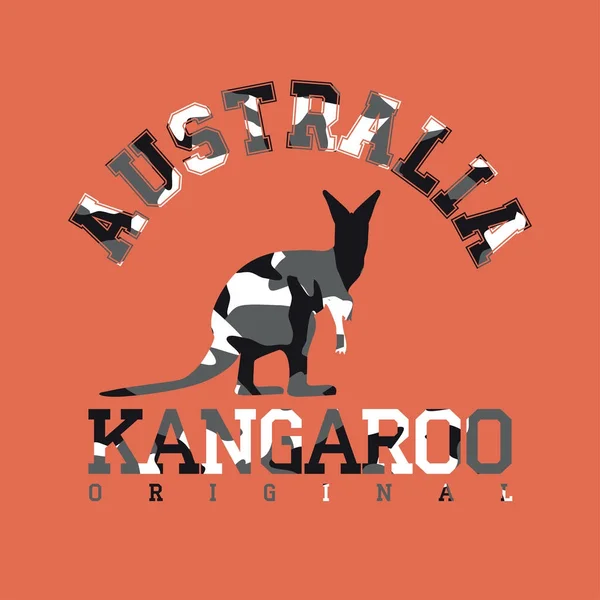 Tipografía Camuflaje Para Ropa Con Silueta Canguro Letras Australia Canguro — Vector de stock