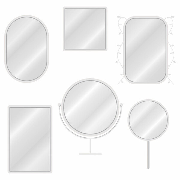 Mirrors set in different forms with blurry reflection. Vintage and modern mirrors. Vector