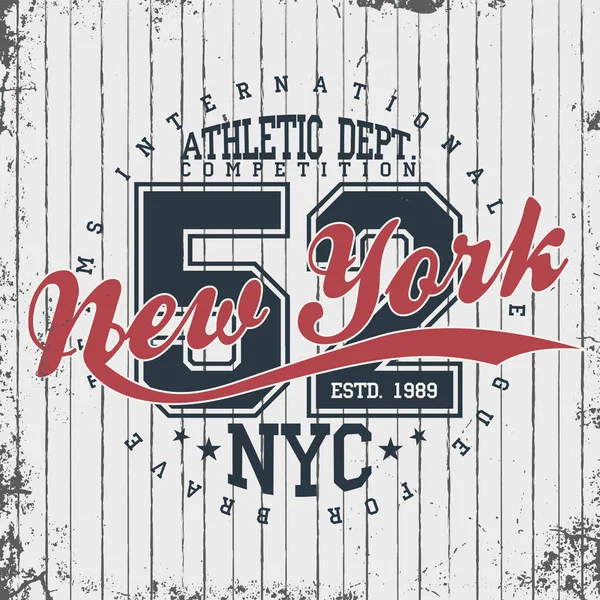 纽约运动运动服会徽 运动服装设计与刻字 T恤图形 — 图库矢量图片