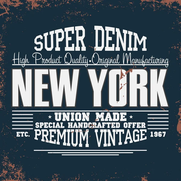 Nowy Jork Shirt Grafiki Vintage Denim Typografii Wektor — Wektor stockowy