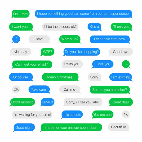 Φυσαλίδες Sms Πρότυπο Για Messenger Σύντομες Φράσεις Λέξεις Στα Αγγλικά — Διανυσματικό Αρχείο