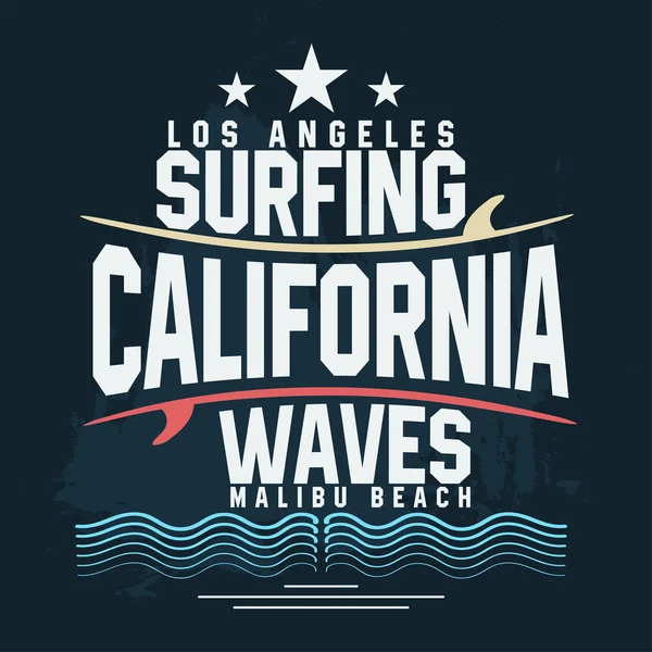 Shirt Surf Design Grafico Francobollo Surf Grunge Print California Surfisti — Vettoriale Stock