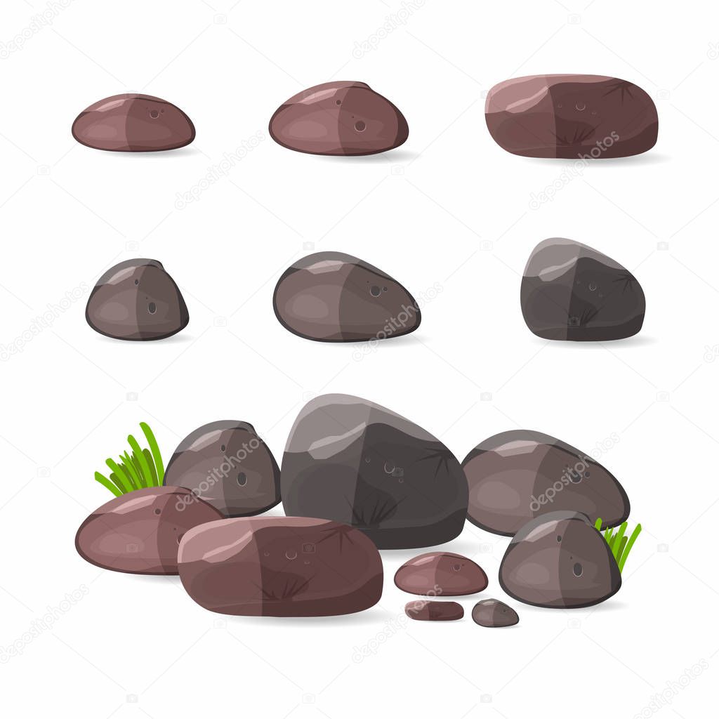 Rocks, stones set in cartoon style. Isometric 3d boulders. Vector illustration