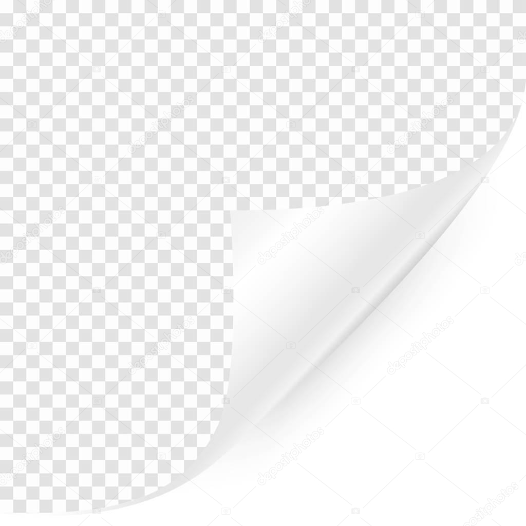 Curled corner with shadow on transparent background. Realistic blank page. Vector illustration