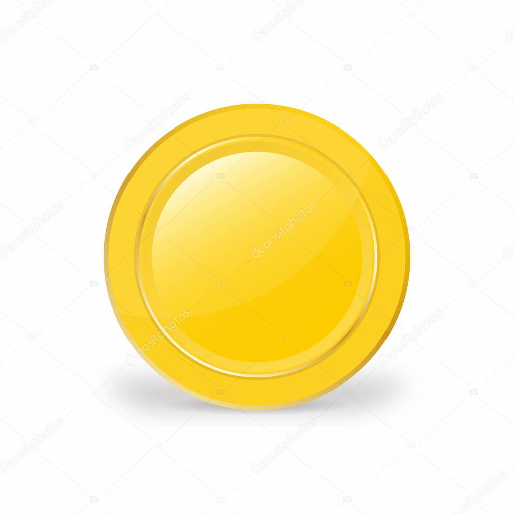 Realistic gold coin. 3d, vector illustration of brilliant coin