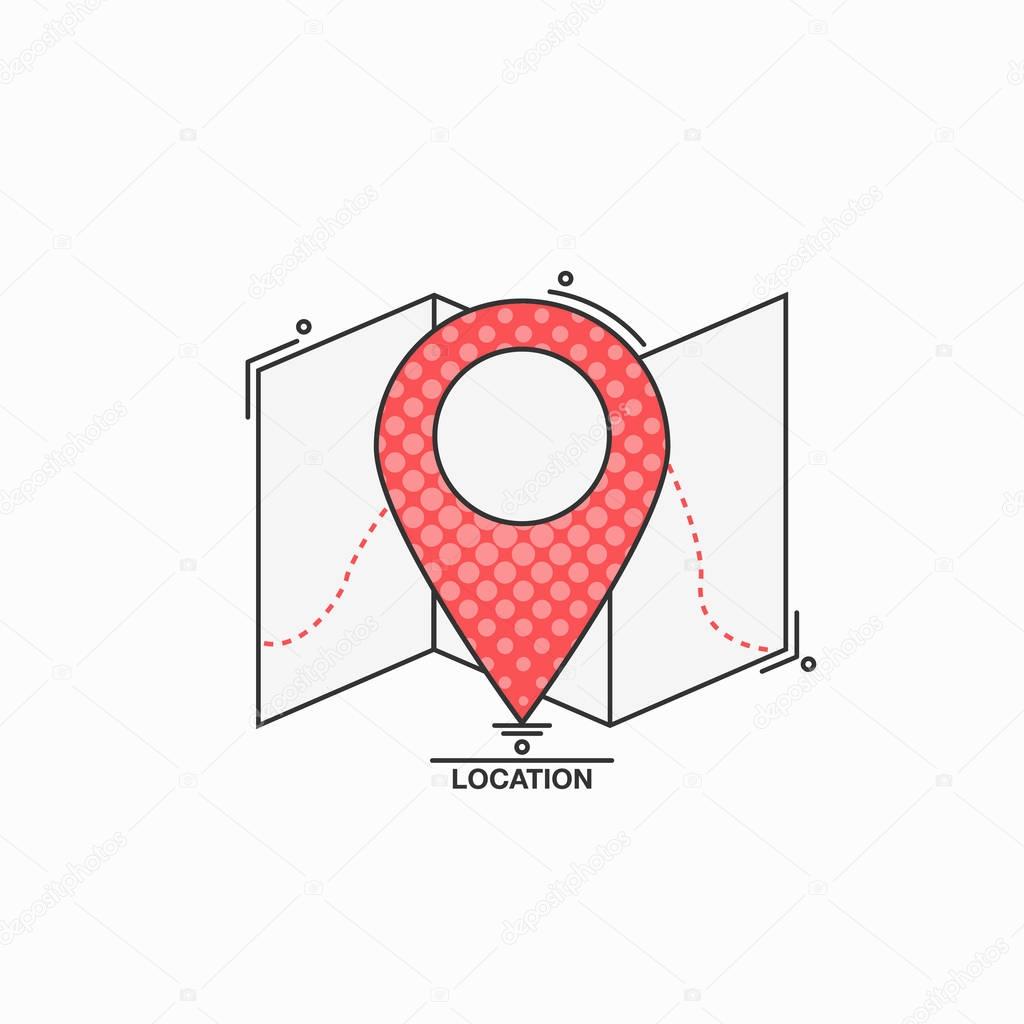 Check point creative symbol concept. Flat thin line sign for web design. Navigation mark with map. Vector illustration