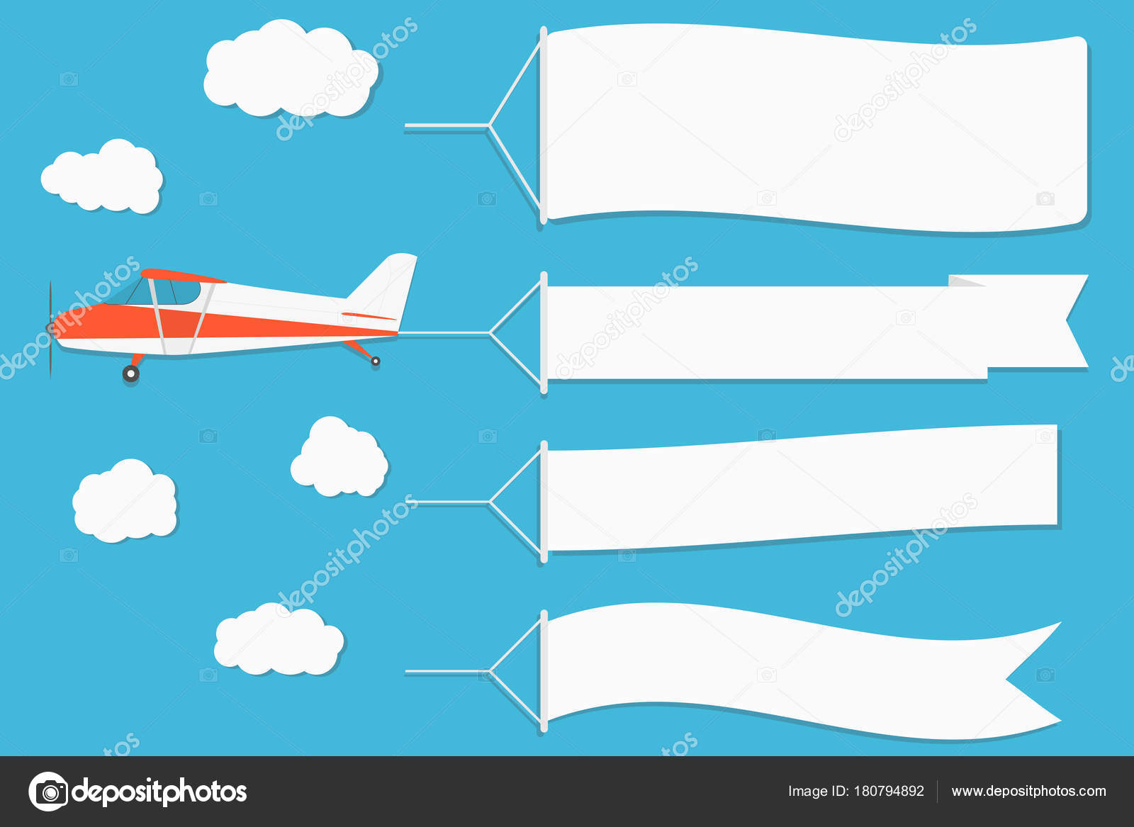 Flying Advertising Banner Plane Horizontal Banners Blue Sky Background
