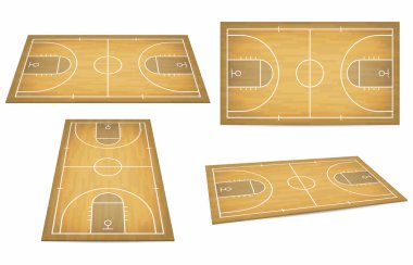 Basketbol Sahası ahşap zemin ile. Yukarıdaki görünümünden ve perspektif, izometrik görünümü. Vektör