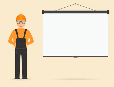 Genel ve baret, projeksiyon ekranında arka plan Oluşturucu. Oluşturucu sunu üzerinde. Vektör