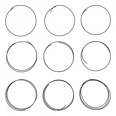 Beyaz arka plan üzerinde izole elle çizilmiş karalama daireler kümesi. Vektör