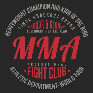 MMA, karışık dövüş sanatları tipografi t-shirt baskı için. Spor, atletik tişört grafik. Vektör