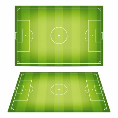 Futbol alan koleksiyonu. İle aşağı ezilmiş çim futbol sahası. Üstten Görünüm ve perspektif görünüm. Vektör