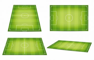 Futbol alan koleksiyonu. Futbol sahası. Üstten Görünüm ve perspektif görünüm. Vektör